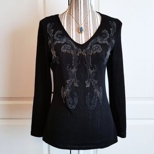 ALBERTO MAKALI Long Sleeved Embellished V-Neck Top